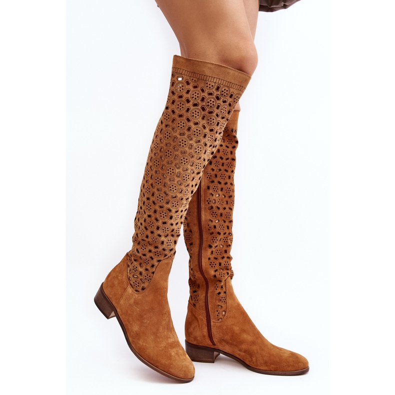 Suede Boots with an Openwork Camel Pointe Pattern brown 1