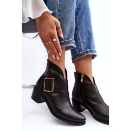 Women's Leather Ankle Boots On A Low Heel With A Buckle, Black Liliane 2