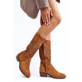 Women's Openwork Suede Boots With Low Heels Camel Ndulu brown 2