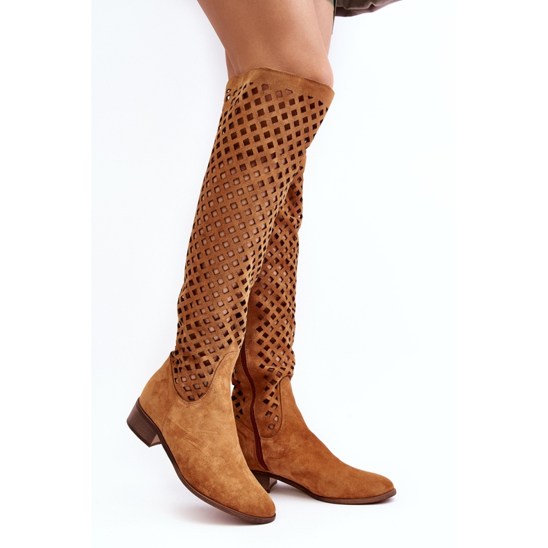 Camel Arinna suede boots with an openwork pattern brown 1
