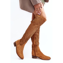 Camel Arinna suede boots with an openwork pattern brown 2