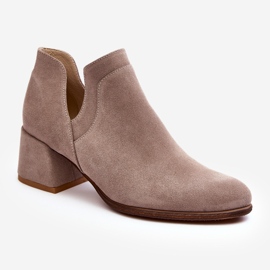 Suede Ankle Boots With Cut-Out High Heels, Light Beige Dalros 1