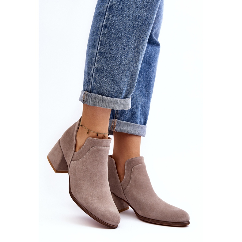 Suede Ankle Boots With Cut-Out High Heels, Light Beige Dalros 2