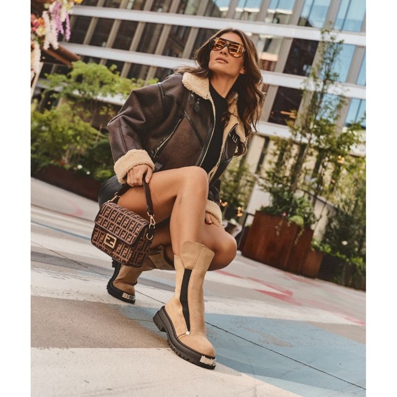 Suede Insulated Flat Boots Beige Palimra 1