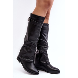 Women's Flat Boots with a Ruched Upper, Black Tercella 1