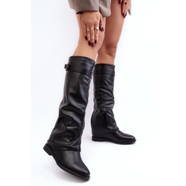 Women's Flat Boots with a Ruched Upper, Black Tercella 2