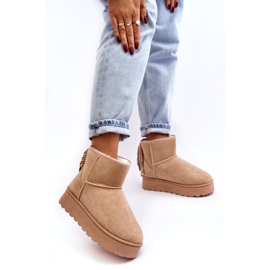 Women's snow boots on a massive platform with fringed beige 3