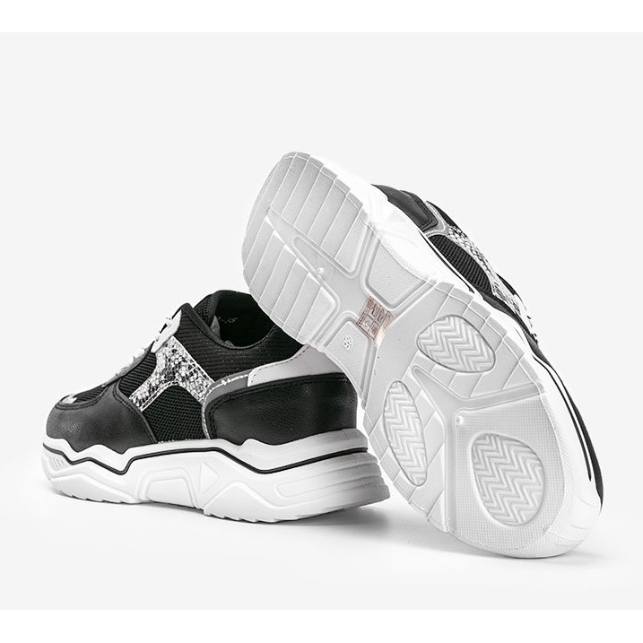 Black sneakers with a thick sole with a snake skin pattern Anika 1