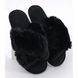 Parris Black fur cross-strap slippers 1