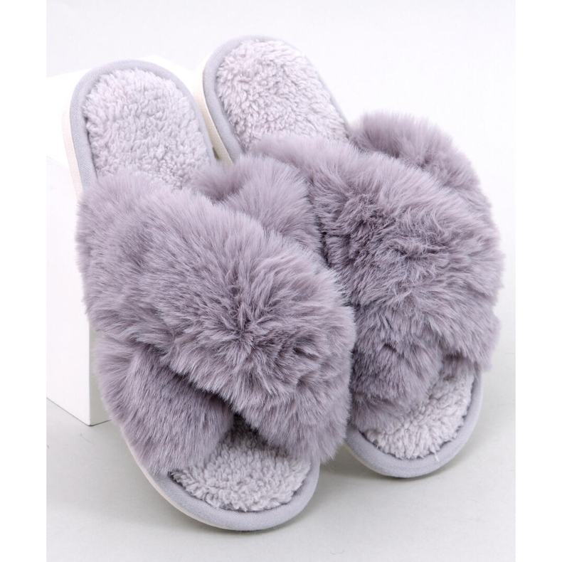 Parris gray fur slippers with cross straps grey 1