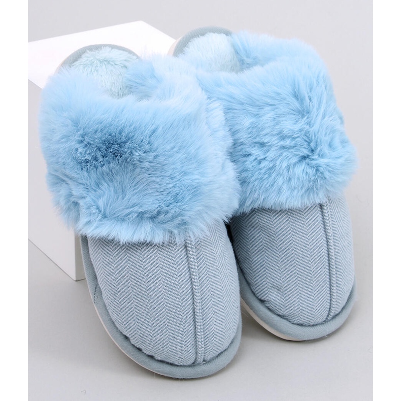 Herringbone slippers with fur Allens Blue 1