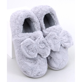 Emres Gray fur slippers with a bow grey 1