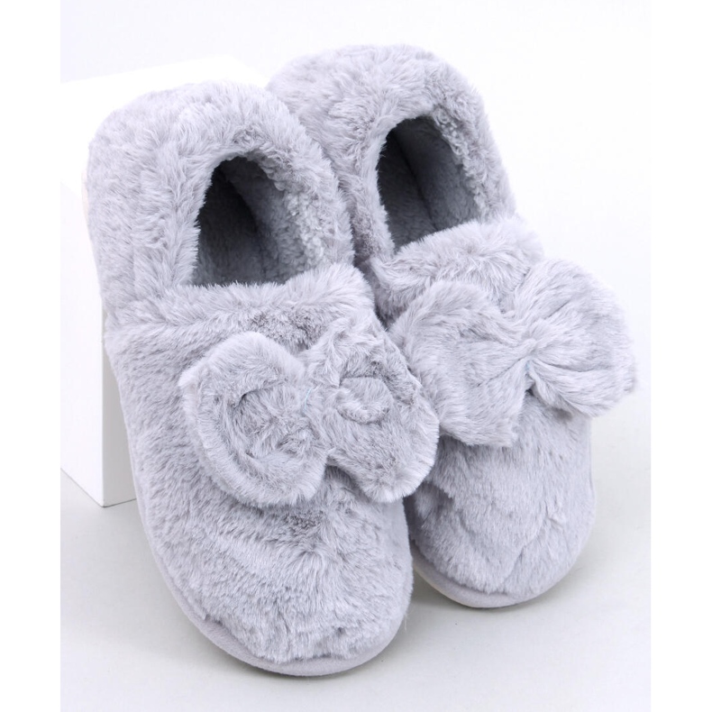 Emres Gray fur slippers with a bow grey 1