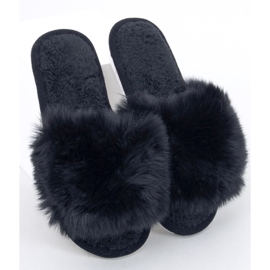 Kemars black fur open toe slippers 1