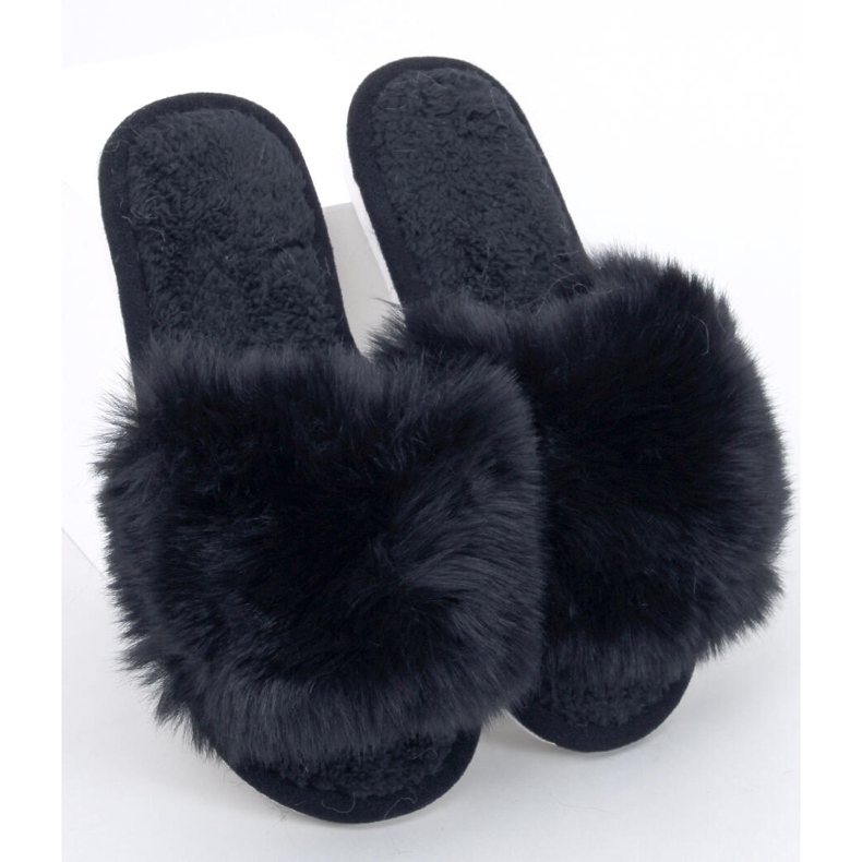 Kemars black fur open toe slippers 1