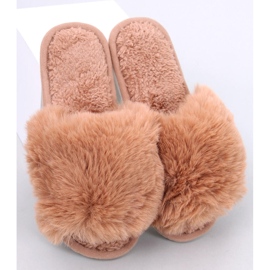 Kemars Camel open toe fur slippers brown 1