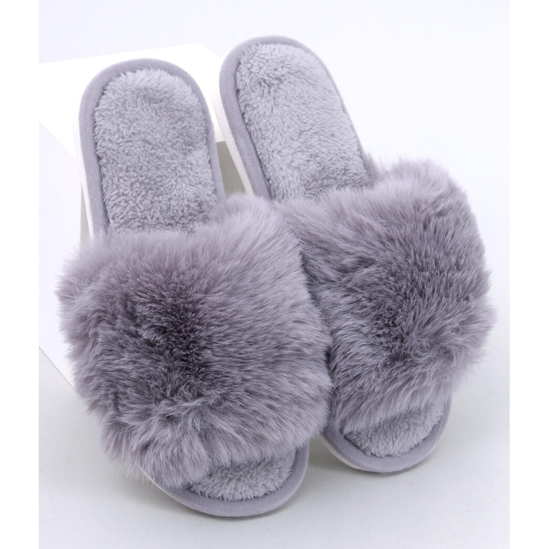 Kemars Gray fur open toe slippers grey 1