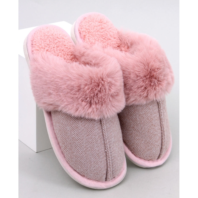 Skeen herringbone slippers with fur, Light Pink 1