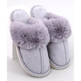 Skeen gray herringbone slippers with fur grey 1