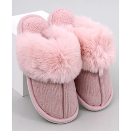 Skeen herringbone slippers with fur, Powder Pink 1