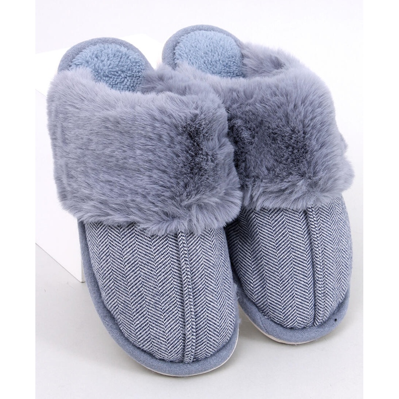 Gregory Blue herringbone men's slippers 1