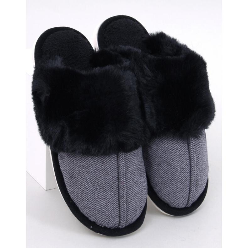 Gregory Black herringbone men's slippers 1