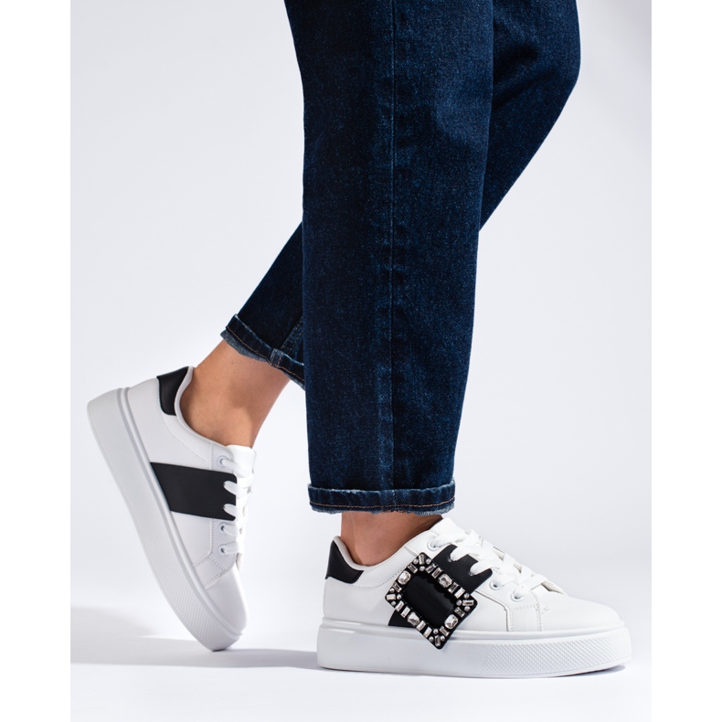 White women's sneakers with a black Shelovet insert 1
