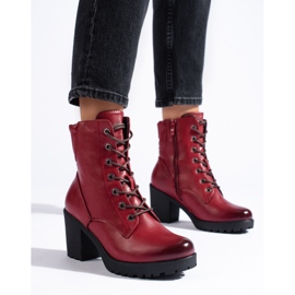 Burgundy ankle boots with ties from Daszyński red 1
