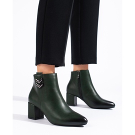 Elegant classic dark green Daszyński high-heeled ankle boots 1