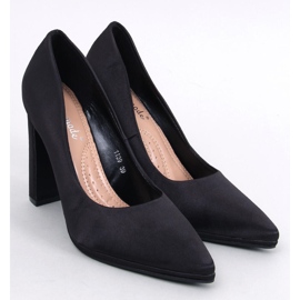 Olivv Black satin pumps with wide heels 1
