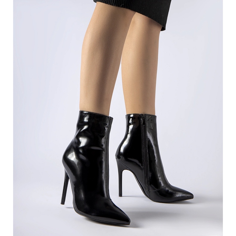Black patent stiletto boots by Gaetana 1