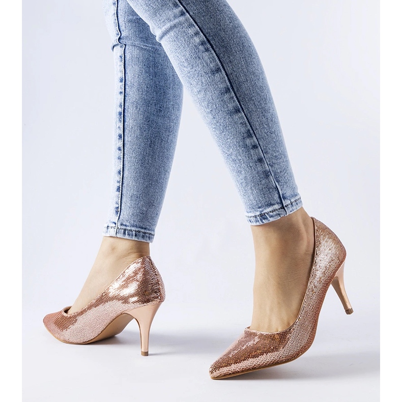 Pink sequin Ernesto high-heeled pumps golden 1