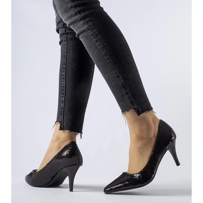 Black sequined Ernesto high-heeled pumps 2