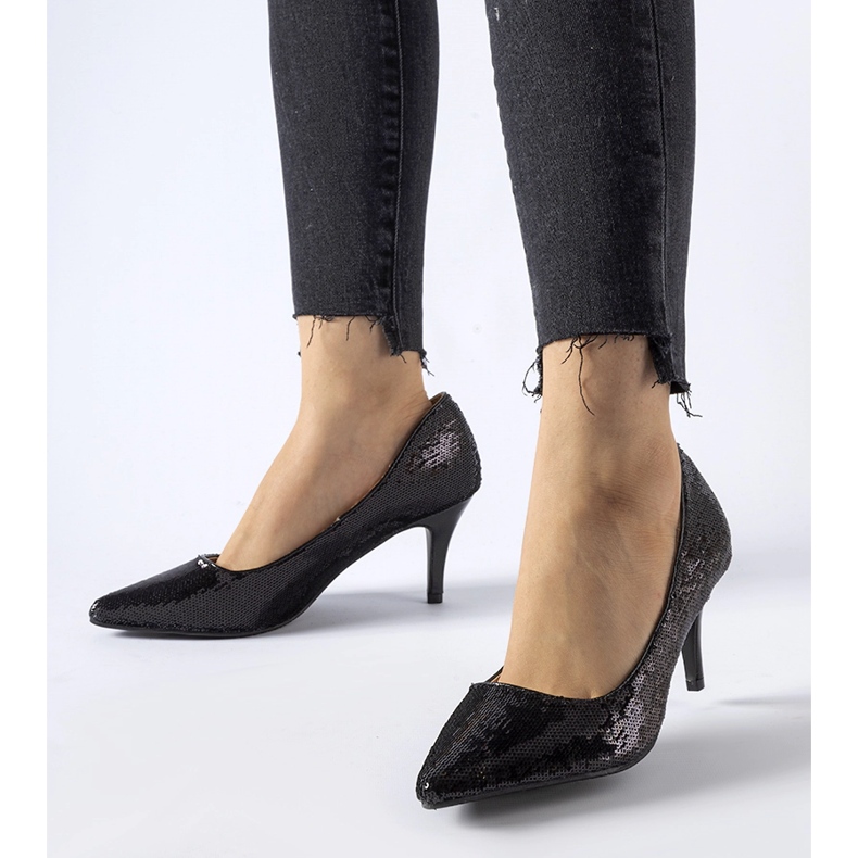 Black sequined Ernesto high-heeled pumps 1