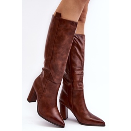 Insulated Women's Above-the-Knee Boots on a High Heel, Brown Genzani 1