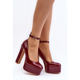Lacquered pumps on a massive platform and stiletto heel, burgundy Ninames 1