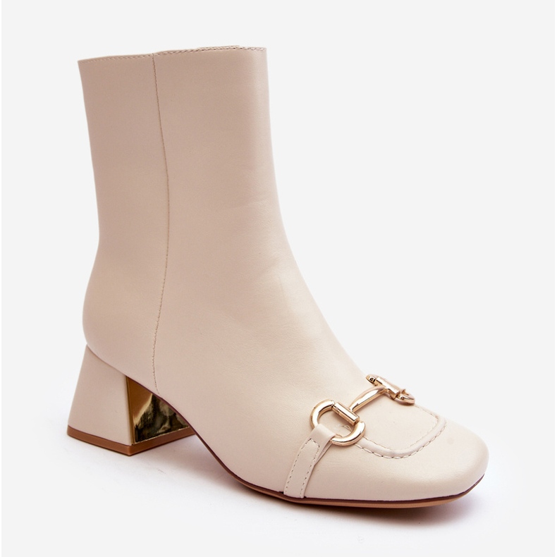 High-heeled ankle boots with decoration, light beige Adinah 2