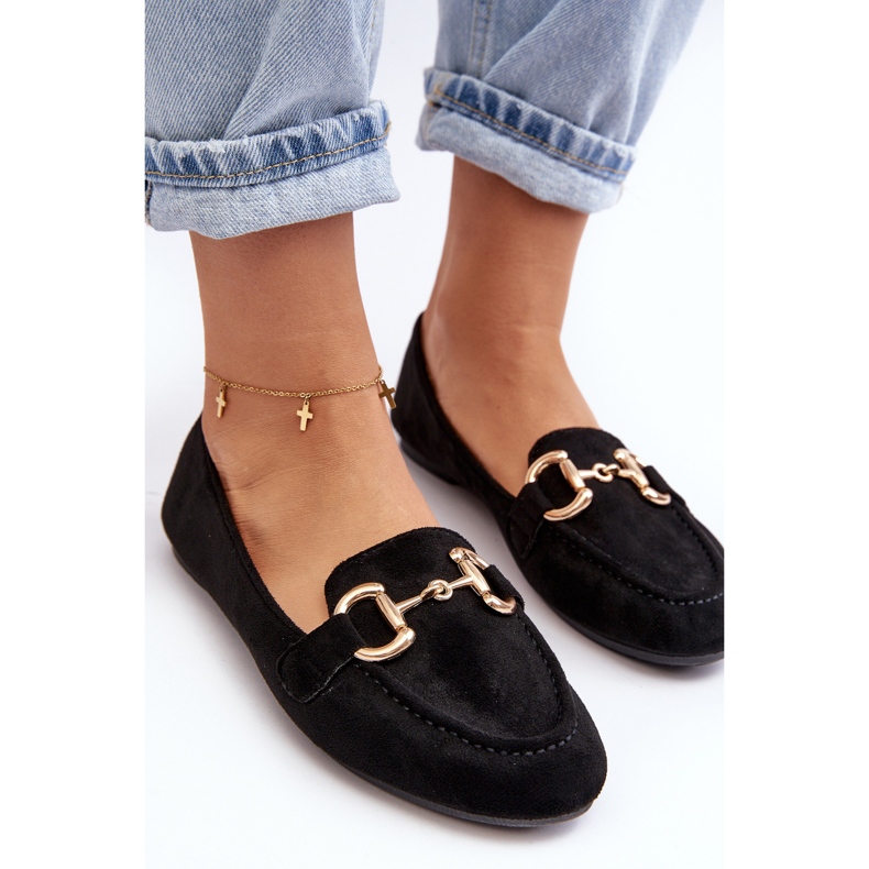 Women's moccasins with eco-suede decoration, Black Winalita 1