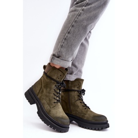 Women's Trapper Ankle Boots On A Thick Sole, Dark Green, Narelona 1
