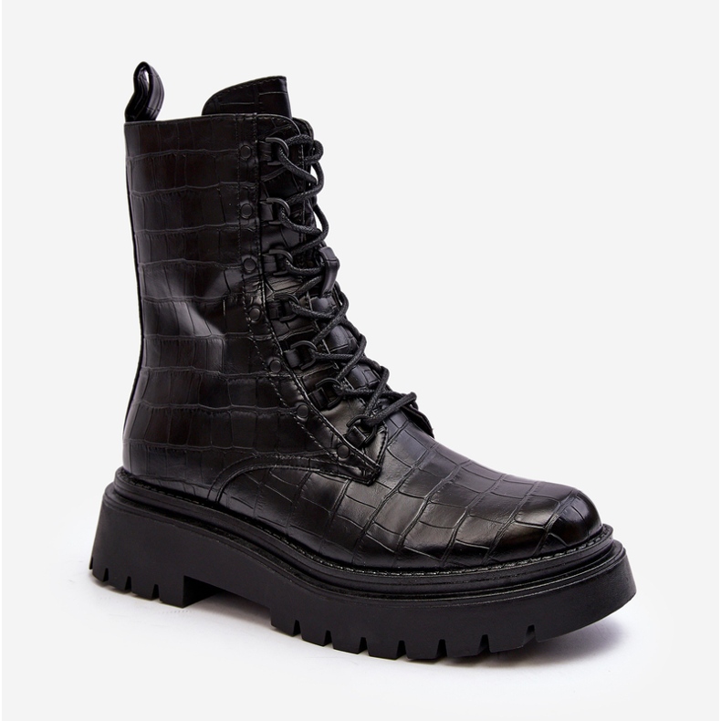 Women's Worker Boots With Decorative Embossing Black Tarolia 2