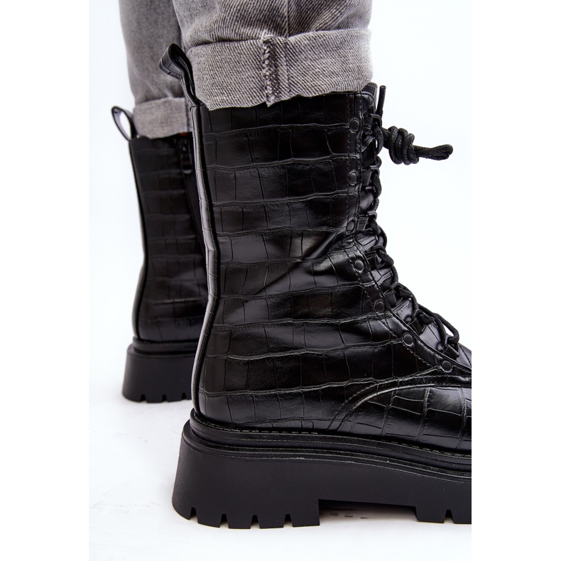 Women's Worker Boots With Decorative Embossing Black Tarolia 1