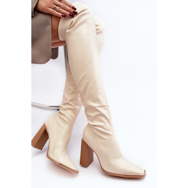 Women's Over-the-Knee High Heel Boots, Beige Eco-leather Orcella 1