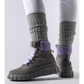 Gray ankle boots with purple Roanoke accents grey 1