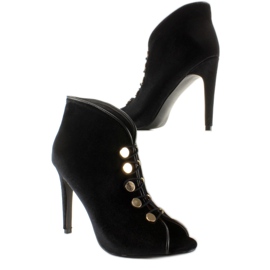 Velvet open toe pumps 1129 Black 2