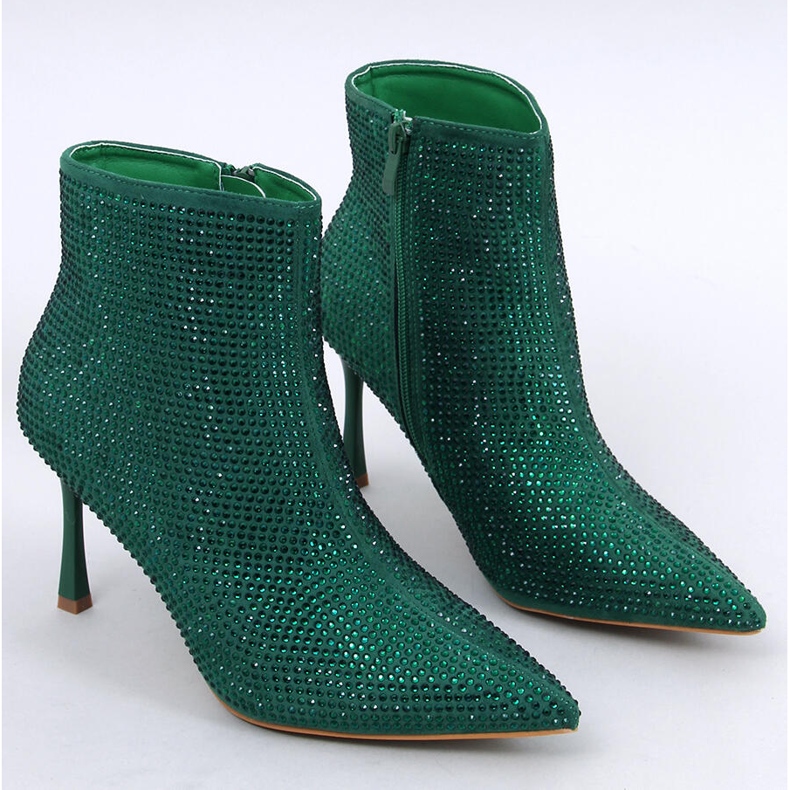 High heel ankle boots with Demish Green crystals 1