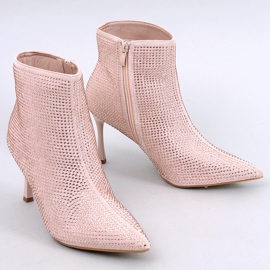 High heel ankle boots with Demish Champagne crystals pink 1