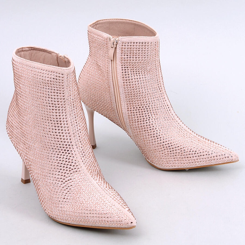 High heel ankle boots with Demish Champagne crystals pink 1