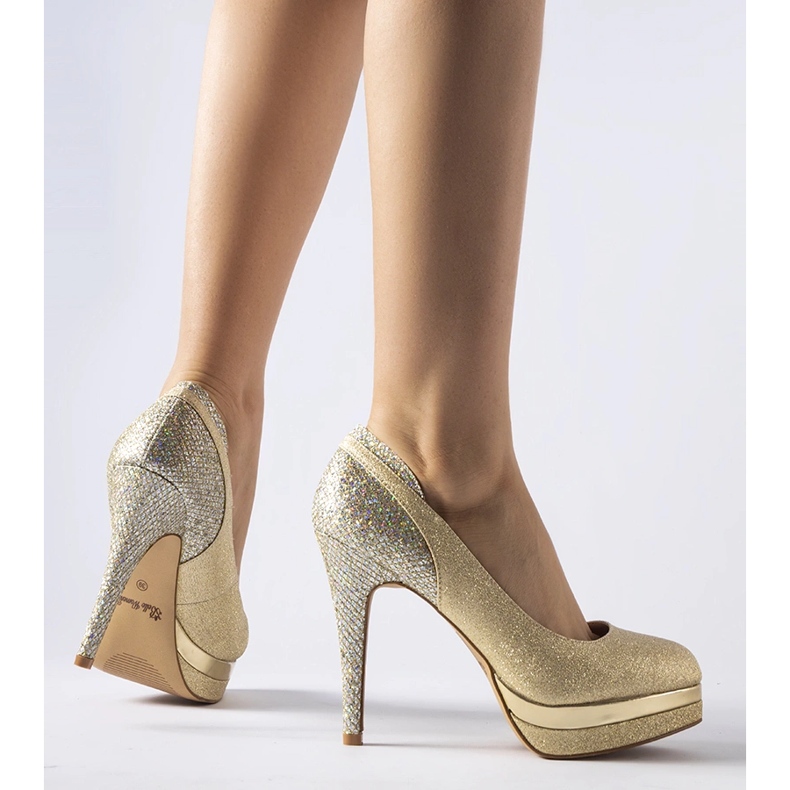 Gold glitter high heels with Landolfo zircons golden 1