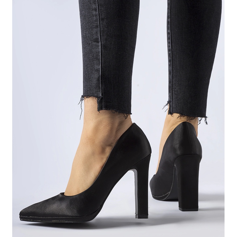 Black satin stiletto pumps by Rivers 1