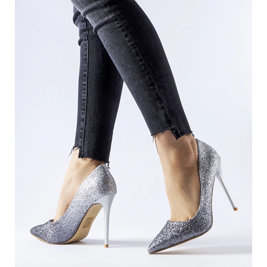 Silver Glitter Covo High Heels Fashionable Shoes